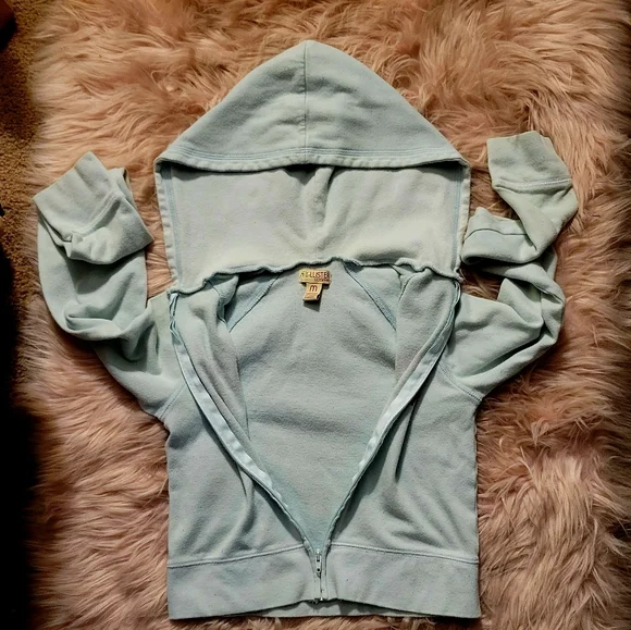 Vintage Hollister Crop Top Jacket Hoodie Y2k 2000s Blue Zippered Logo Shirt - Picture 3 of 3